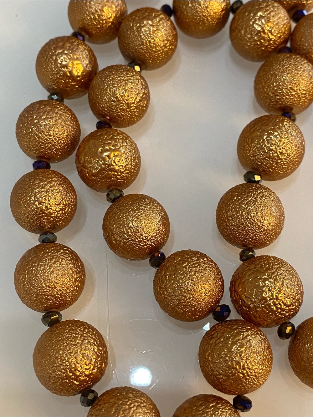 HEAVY Art deco brushed gold tone beaded necklace